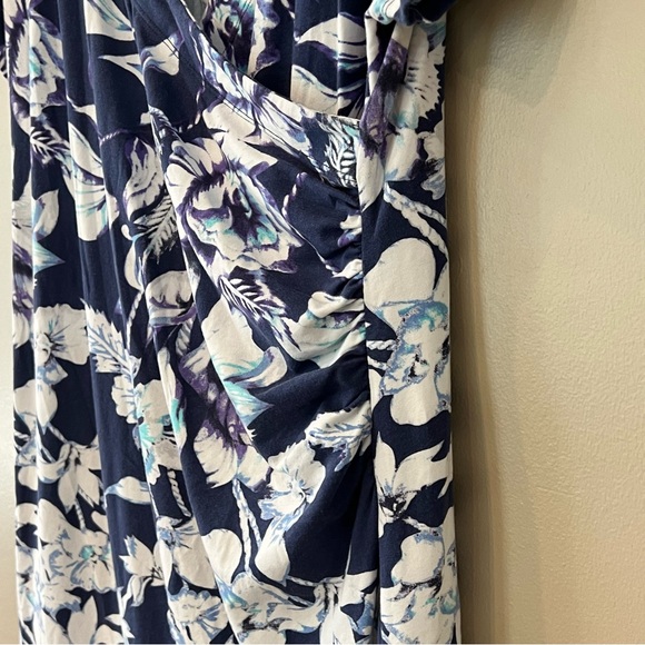 Soft Surroundings Faux Wrap Dress Jersey Knit XL Navy White Shapely Anywhere - Picture 5 of 15